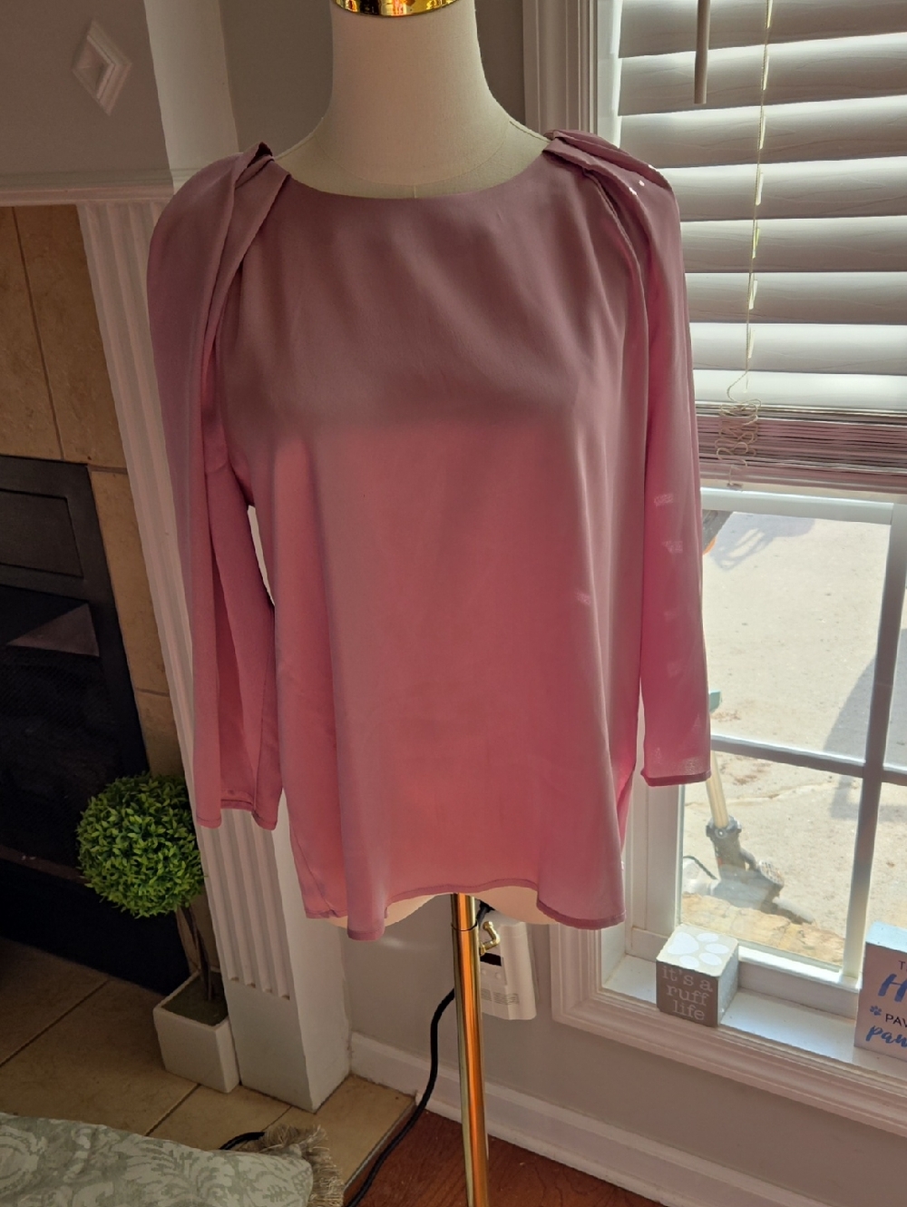 CeCe Dusty Rose Long-Sleeve Silk Blouse
